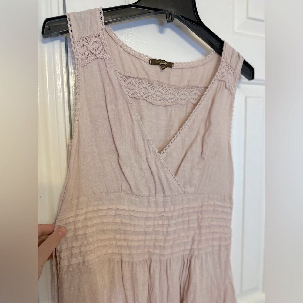 Linen summer dress Pizza Roma XS. Creamy dusty rose color.